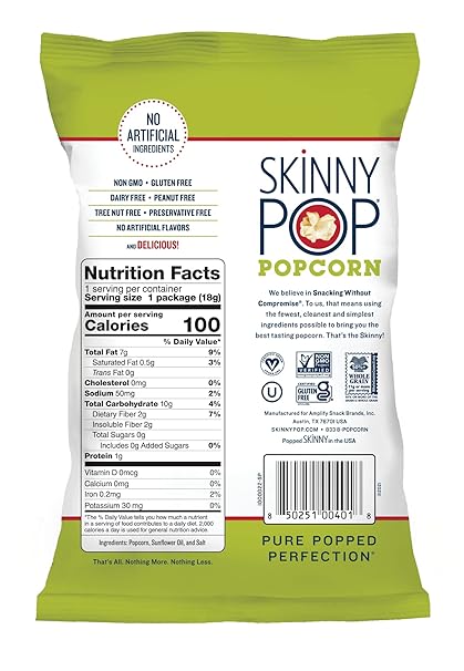 Skinny Pop, Healthy Popcorn Snacks, Gluten Free, 0.65 Ounce