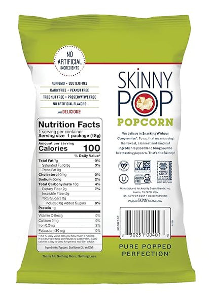 Skinny Pop, Healthy Popcorn Snacks, Gluten Free, 0.65 Ounce